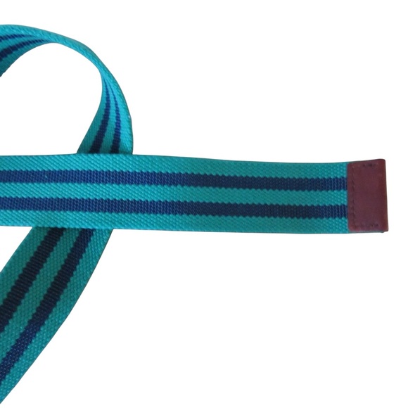Nordstrom 1901 Mens Navy Blue Green Striped Ribbon Belt Size Large Double D Ring - Picture 6 of 8